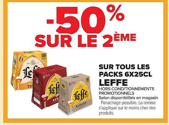 -50% SUR LE 2ÈME SUR TOUS LES PACKS 6X25CL LEFFE