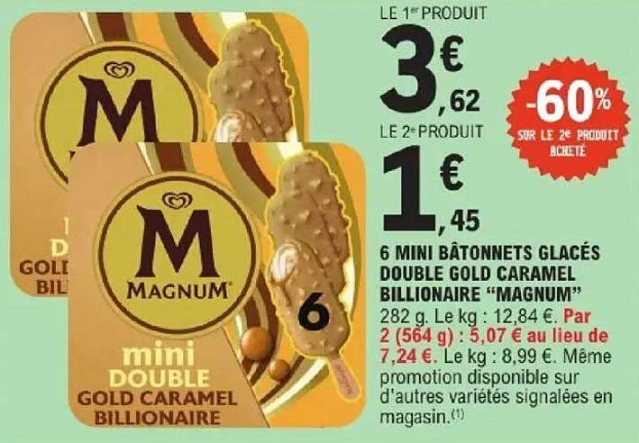 6 MINI BÂTONNETS GLACÉS DOUBLE GOLD CARAMEL BILLIONAIRE “MAGNUM”