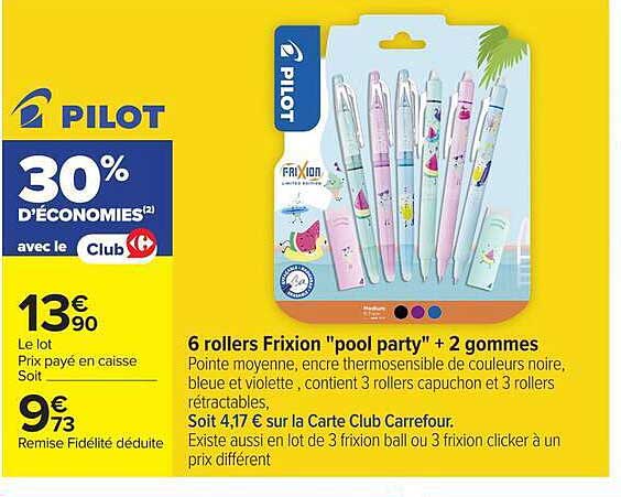6 rollers Frixion "pool party" + 2 gommes