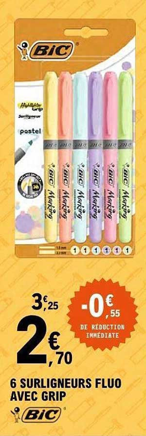 6 SURLIGNEURS FLUO AVEC GRIP