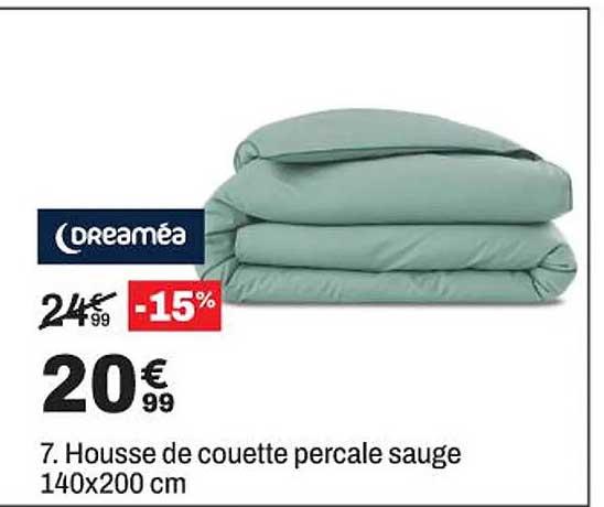 7. Housse de couette percale sauge 140x200 cm