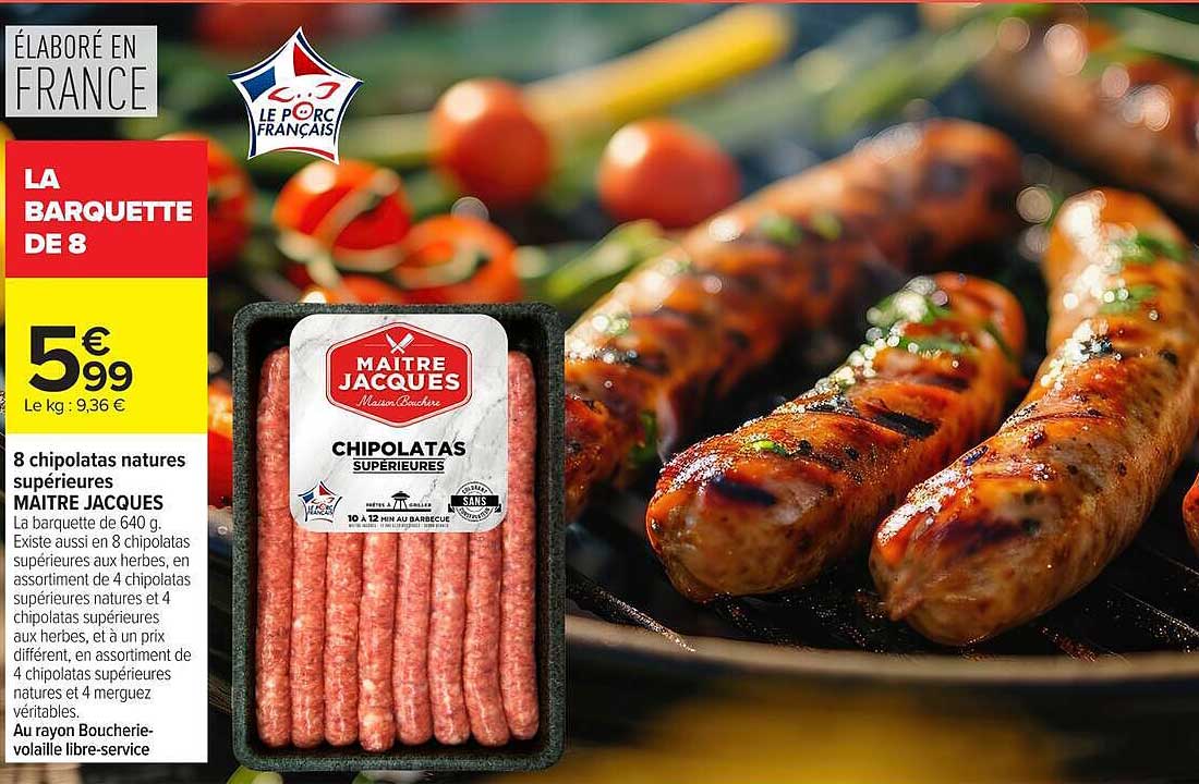 8 chipolatas natures supérieures MAITRE JACQUES