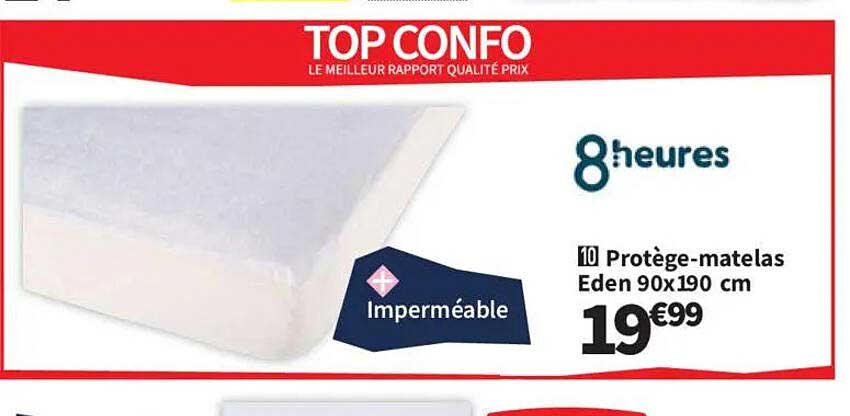 8 heures Protège-matelas Eden 90x190 cm Imperméable