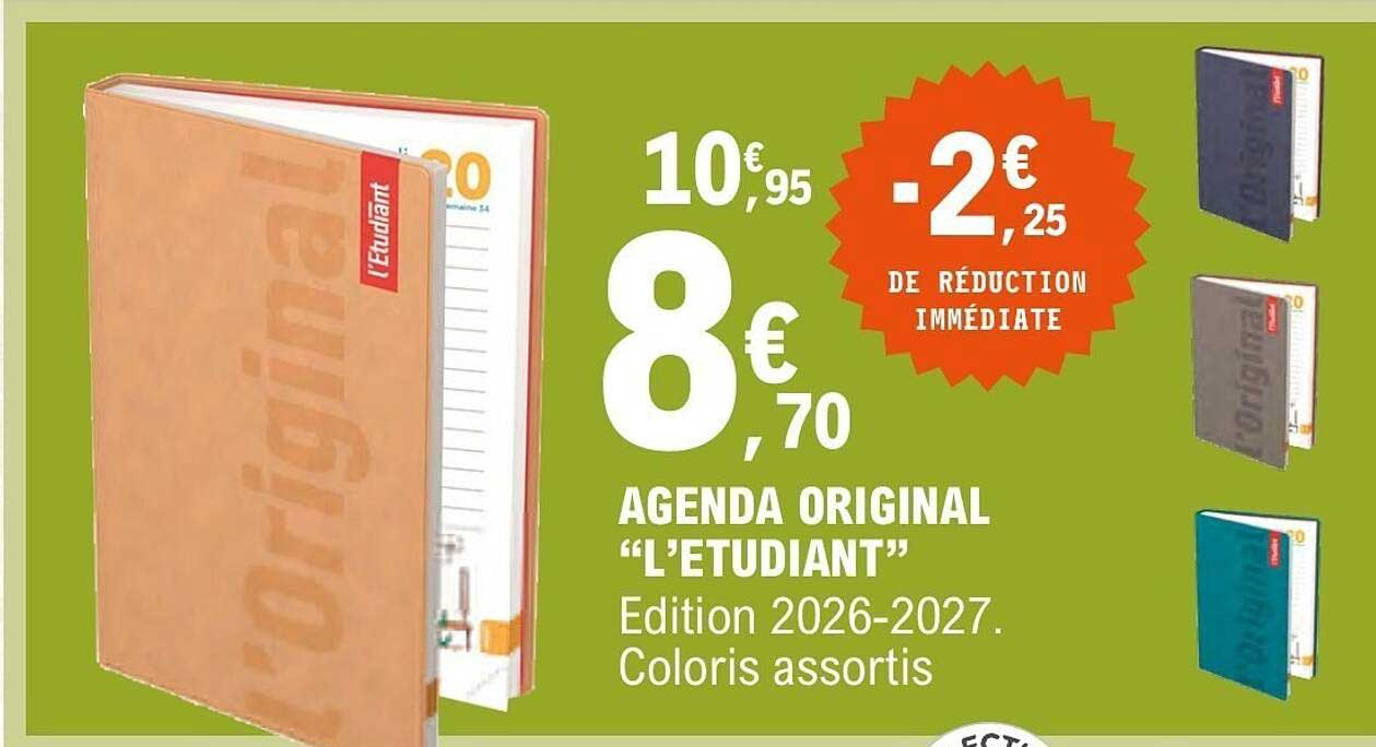 Agenda original “L’Étudiant” Edition 2026-2027. Coloris assortis