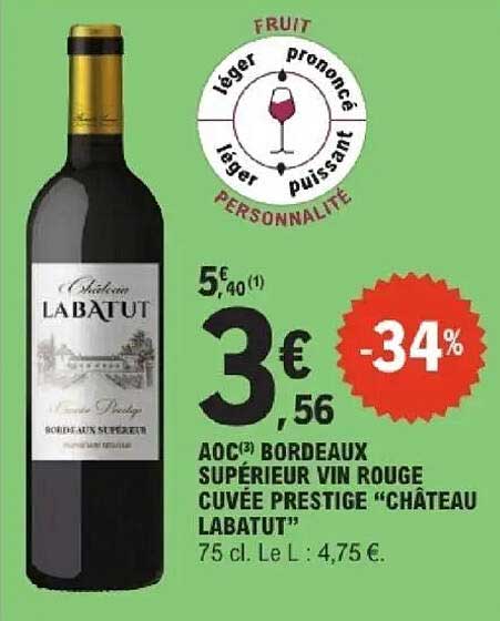 AOC BORDEAUX SUPÉRIEUR VIN ROUGE CUVÉE PRESTIGE “CHÂTEAU LABATUT”