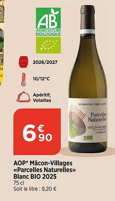 AOP* Mâcon-Villages «Parcelles Naturelles» Blanc BIO 2025