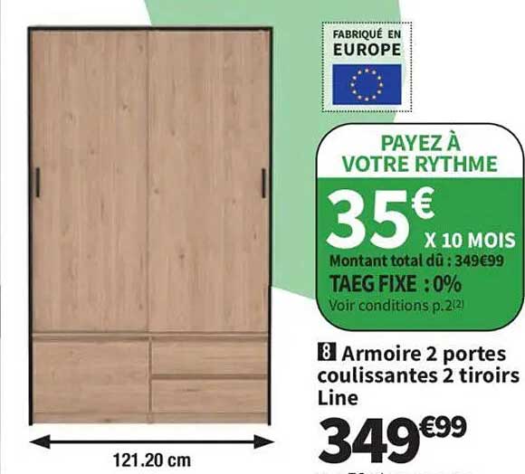 Armoire 2 portes coulissantes 2 tiroirs Line