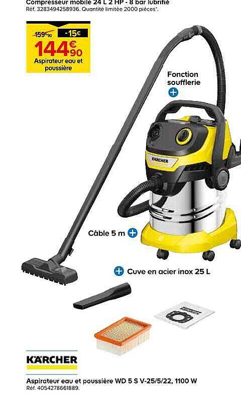 Aspirateur eau et poussière WD 5 S V-25/5/22, 1100 W