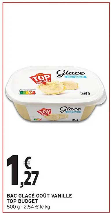 BAC GLACÉ GOÛT VANILLE TOP BUDGET 500 g - 2,54 € le kg