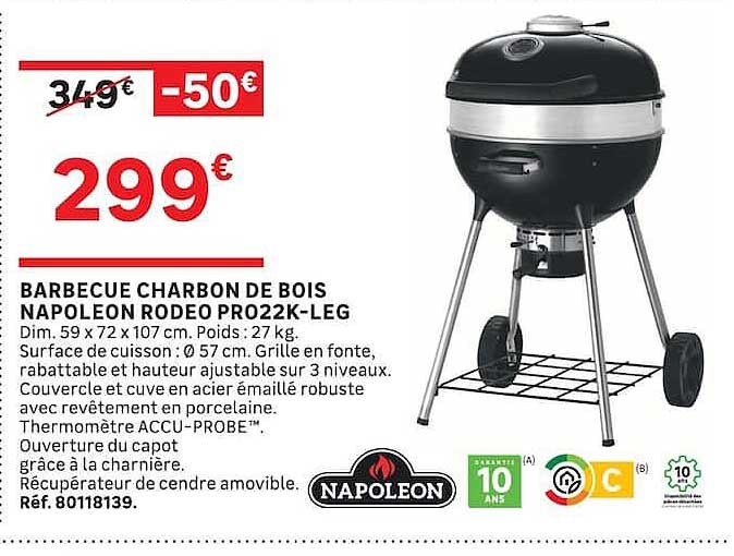 BARBECUE CHARBON DE BOIS NAPOLEON RODEO PRO22K-LEG
