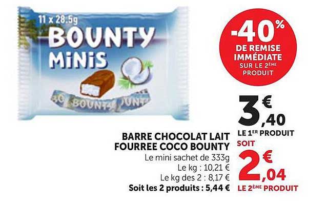 BARRE CHOCOLAT LAIT FOURREE COCO BOUNTY