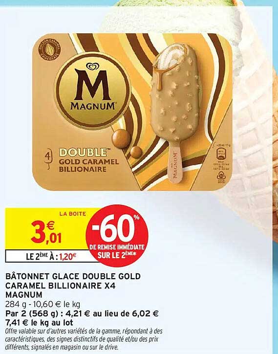 BÂTONNET GLACE DOUBLE GOLD CARAMEL BILLIONAIRE X4 MAGNUM
