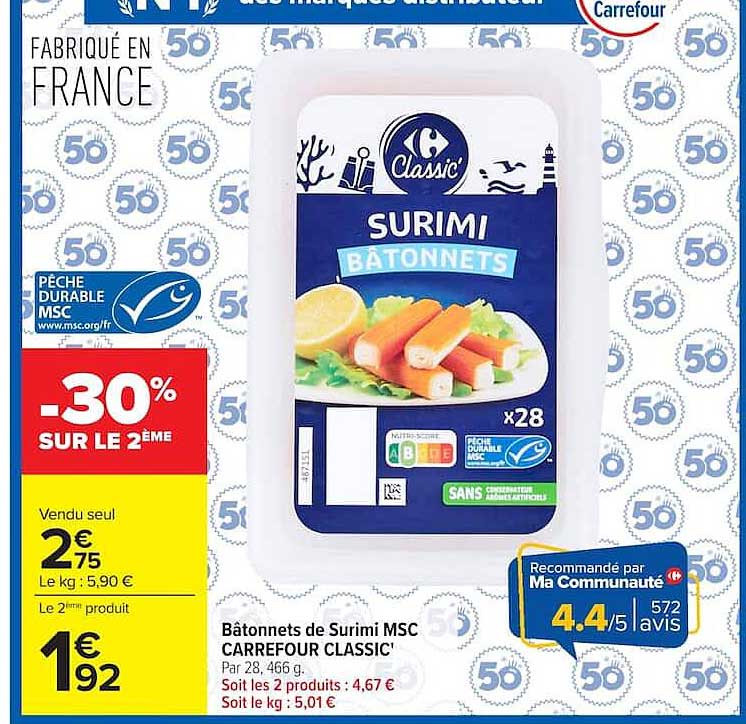 Bâtonnets de Surimi MSC CARREFOUR CLASSIC’