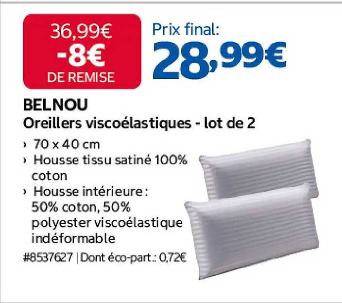 BELNOU Oreillers viscoélastiques - lot de 2