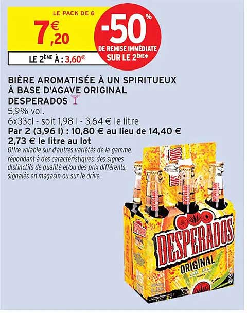 BIÈRE AROMATISÉE À UN SPIRITUEUX À BASE D'AGAVE ORIGINAL DESPERADOS