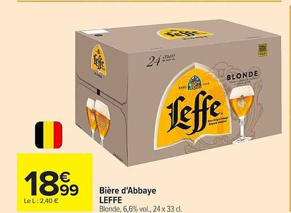 Bière d'Abbaye LEFFE Blonde, 6,6% vol., 24 x 33 cl.