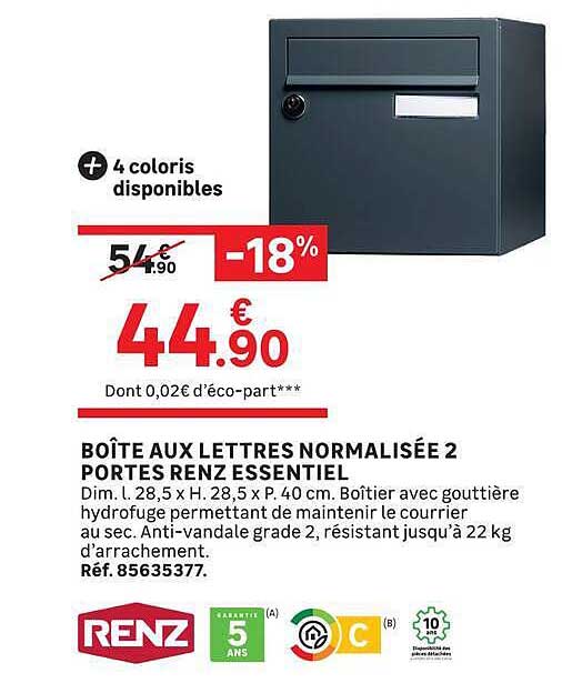 BOÎTE AUX LETTRES NORMALISÉE 2 PORTES RENZ ESSENTIEL