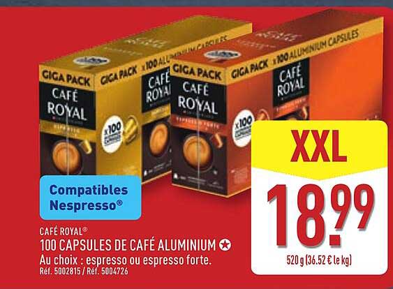 CAFÉ ROYAL® 100 CAPSULES DE CAFÉ ALUMINIUM