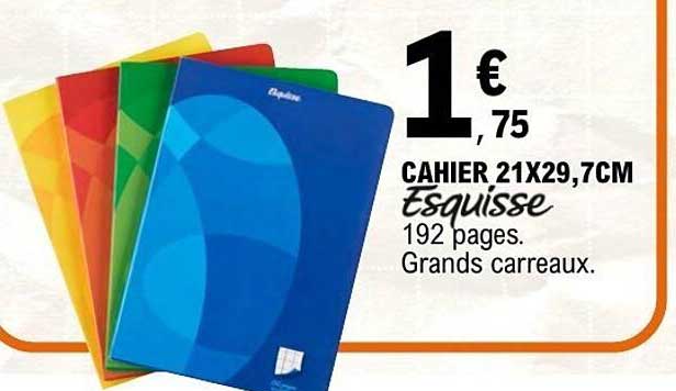 CAHIER 21X29,7CM Esquisse 192 pages. Grands carreaux.