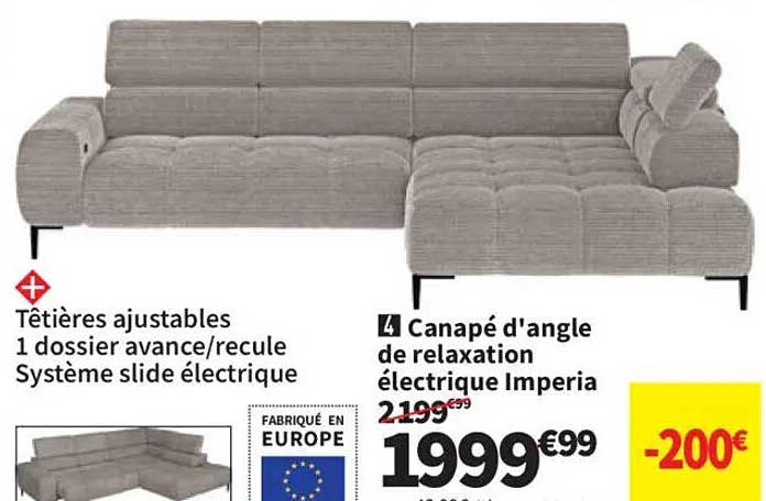 Canapé d'angle de relaxation électrique Imperia