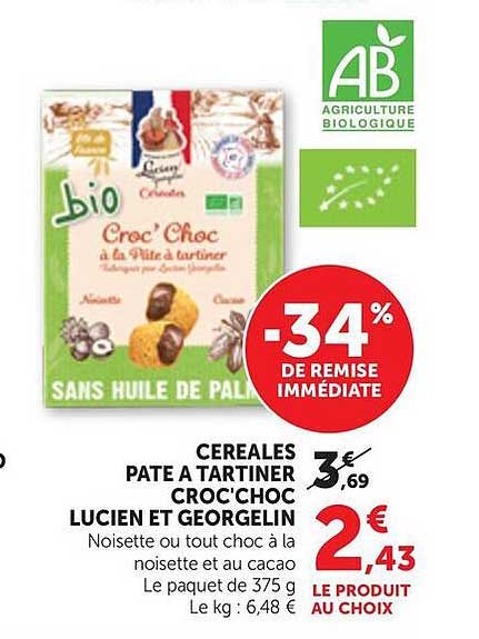 CEREALES PATE A TARTINER CROC'CHOC LUCIEN ET GEORGELIN