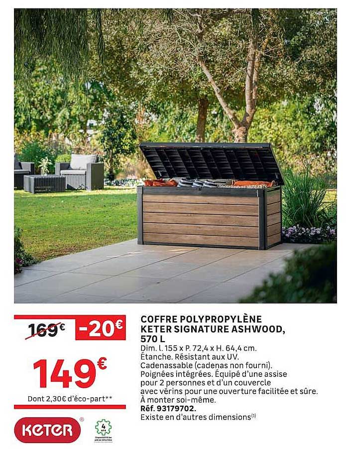 COFFRE POLYPROPYLÈNE KETER SIGNATURE ASHWOOD, 570 L