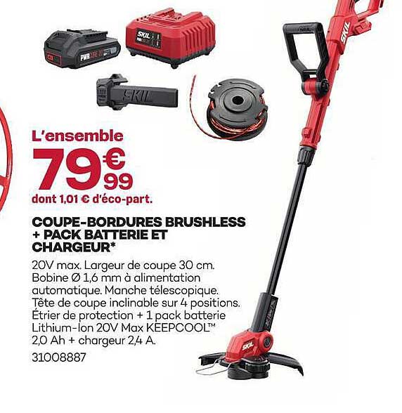 COUPE-BORDURES BRUSHLESS + PACK BATTERIE ET CHARGEUR*