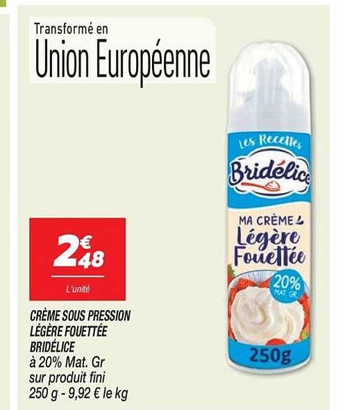 CRÈME SOUS PRESSION LÉGÈRE FOUETTÉE BRIDÉLICE
