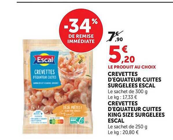 CREVETTES D'EQUATEUR CUITES SURGELEES ESCAL