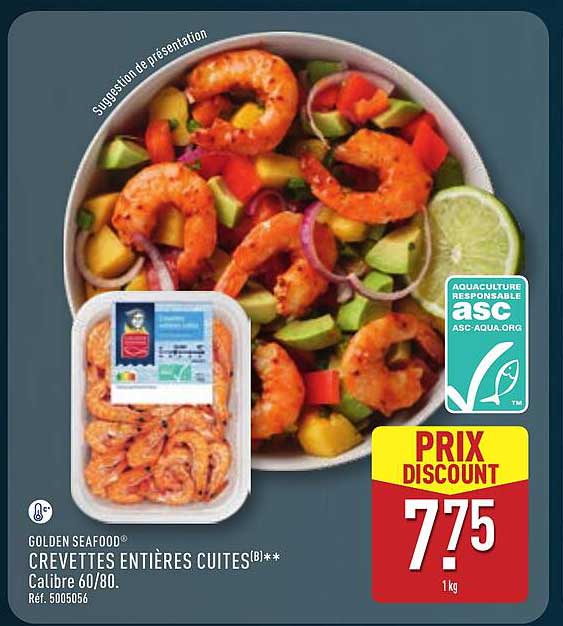 CREVETTES ENTIÈRES CUITES(B)** Calibre 60/80.