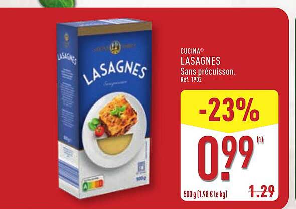 CUCINA LASAGNES Sans précuisson. Réf. 1902