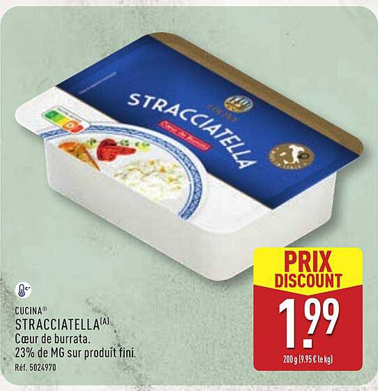 CUCINA® STRACCIATELLA(A) Cœur de burrata. 23% de MG sur produit fini. Réf. 5024970