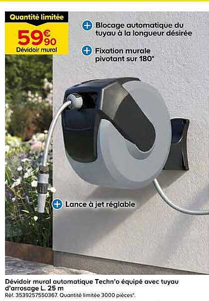Dévidoir mural automatique Techno' équipé avec tuyau d'arrosage L. 25 m