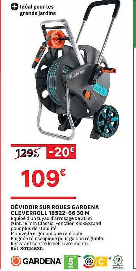 DÉVIDOIR SUR ROUES GARDENA CLEVERROLL 18522-66 30 M