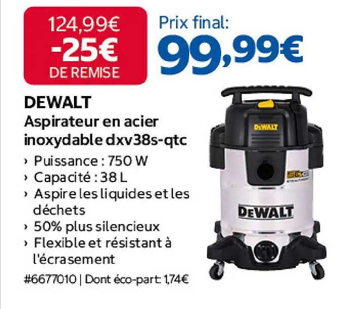 DEWALT Aspirateur en acier inoxydable dxv38s-gtc