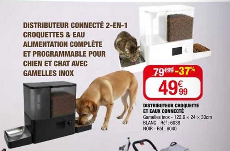 DISTRIBUTEUR CONNECTÉ 2-EN-1 CROQUETTES & EAU ALIMENTATION COMPLÈTE ET PROGRAMMABLE POUR CHIEN ET CHAT AVEC GAMELLES INOX