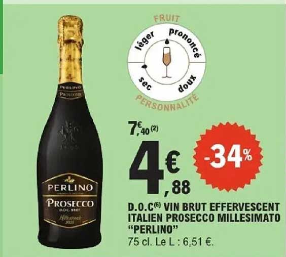 D.O.C Vin brut effervescent italien prosecco millesimato "PERLINO"