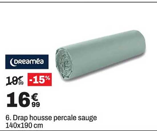 Drap housse percale sauge 140x190 cm