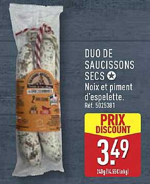 DUO DE SAUCISSONS SECS Noix et piment d'espelette. Réf 5025381