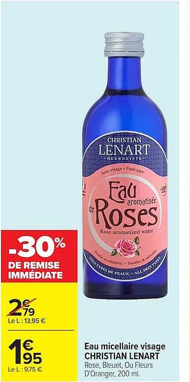 Eau micellaire visage CHRISTIAN LENART Rose, Bleuet, Ou Fleurs D'Oranger, 200 ml