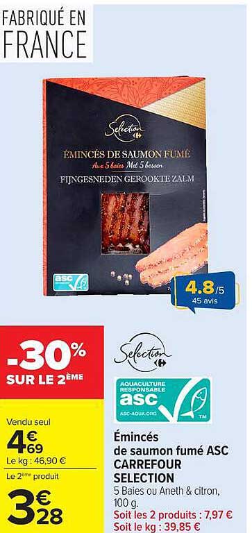 Émincés de saumon fumé ASC CARREFOUR SELECTION