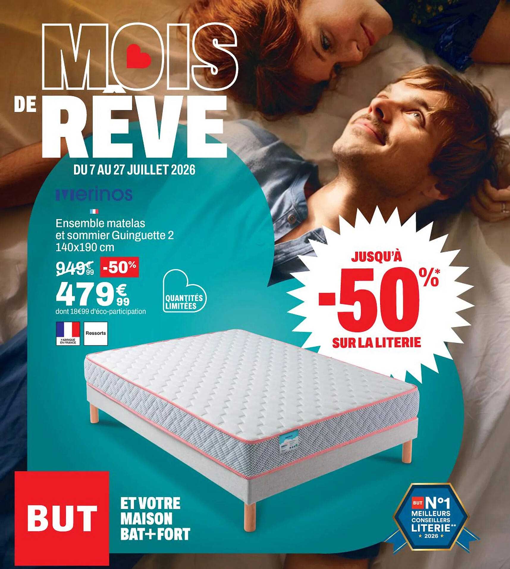 Ensemble matelas et sommier Guinguette 2 140x190 cm