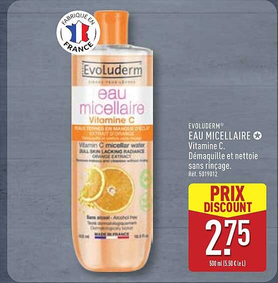 EVOLUDERM® EAU MICELLAIRE Vitamine C. Démaquille et nettoie sans rinçage.