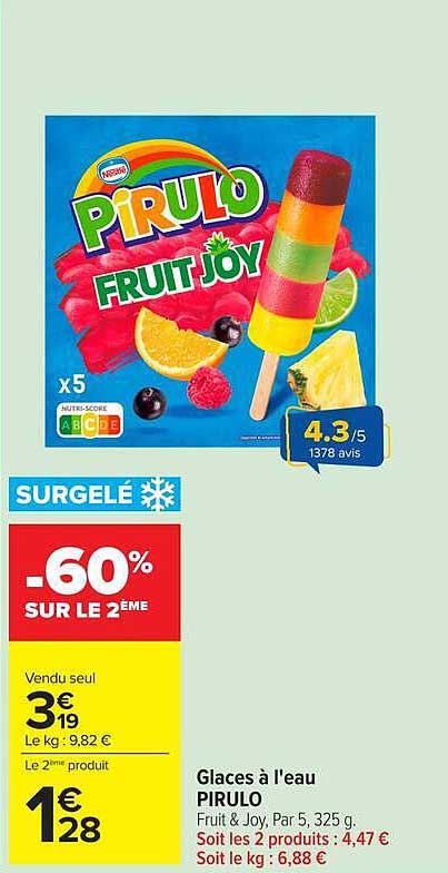 Glaces à l'eau PIRULO Fruit & Joy, Par 5, 325 g