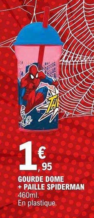 GOURDE DOME + PAILLE SPIDERMAN 460ml. En plastique.