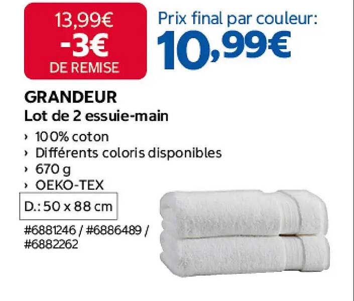 GRANDEUR Lot de 2 essuie-main