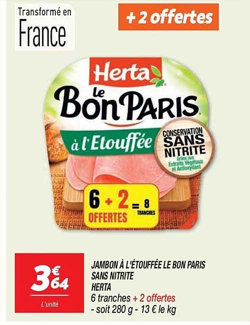 JAMBON À L’ÉTOUFFÉE LE BON PARIS SANS NITRITE HERTA