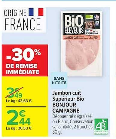 Jambon cuit Supérieur Bio BONJOUR CAMPAGNE
