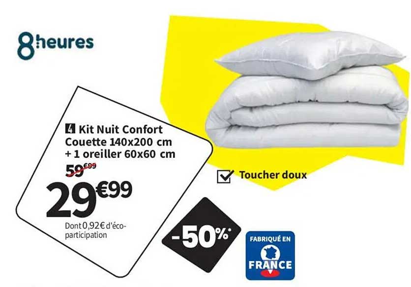 Kit Nuit Confort Couette 140x200 cm + 1 oreiller 60x60 cm