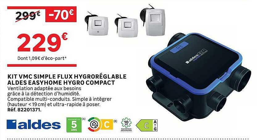 KIT VMC SIMPLE FLUX HYGRORÉGLABLE ALDES EASYHOME HYGRO COMPACT